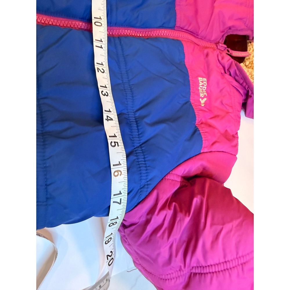 Eddie Bauer Kids Reversible Puffer Jacket Pink Blue Fleece Lined Hooded M 10/12 - Picture 6 of 9